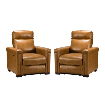Alicia 34.65 Wide Contemporary Classic Genuine Leather Power Recliner With USB Port (Set of 2)
