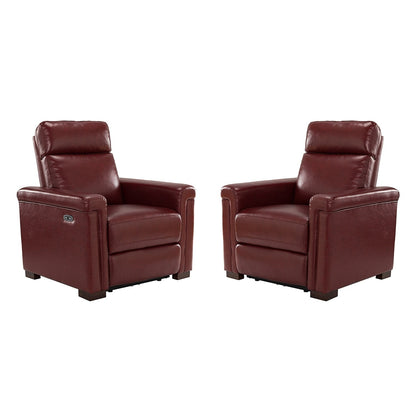 Alicia 34.65 Wide Contemporary Classic Genuine Leather Power Recliner With USB Port (Set of 2)