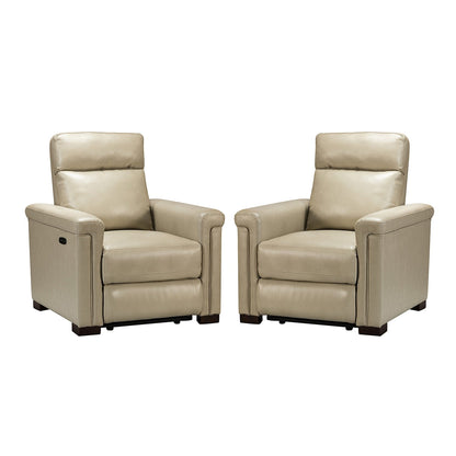 Alicia 34.65 Wide Contemporary Classic Genuine Leather Power Recliner With USB Port (Set of 2)
