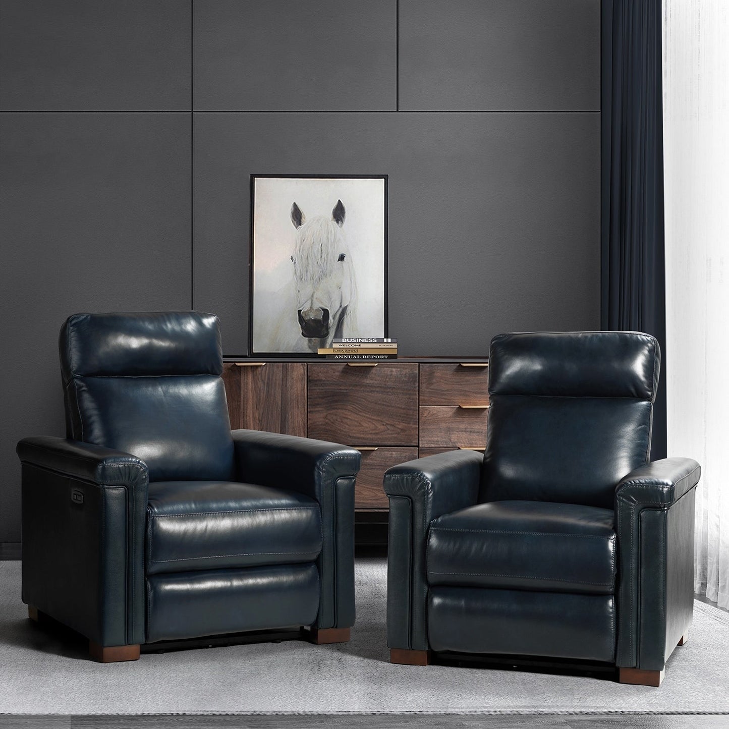 Alicia 34.65 Wide Contemporary Classic Genuine Leather Power Recliner With USB Port (Set of 2)