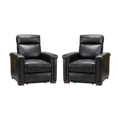 Alicia 34.65 Wide Contemporary Classic Genuine Leather Power Recliner With USB Port (Set of 2)
