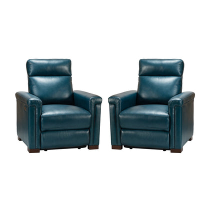 Alicia 34.65 Wide Contemporary Classic Genuine Leather Power Recliner With USB Port (Set of 2)