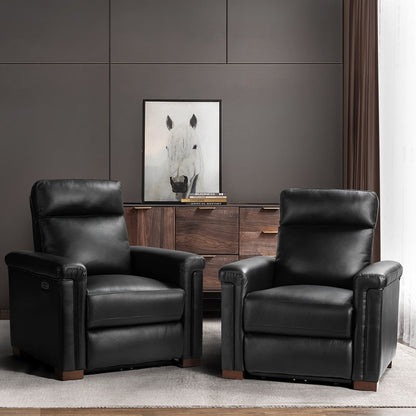 Alicia 34.65 Wide Contemporary Classic Genuine Leather Power Recliner With USB Port (Set of 2)