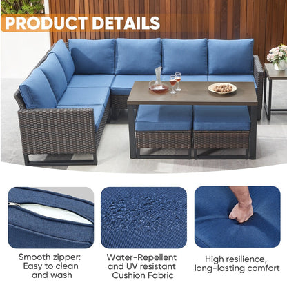 All-Weather Rattan Sectional Sofa Conversation Set with Cushion