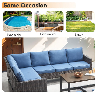 All-Weather Rattan Sectional Sofa Conversation Set with Cushion