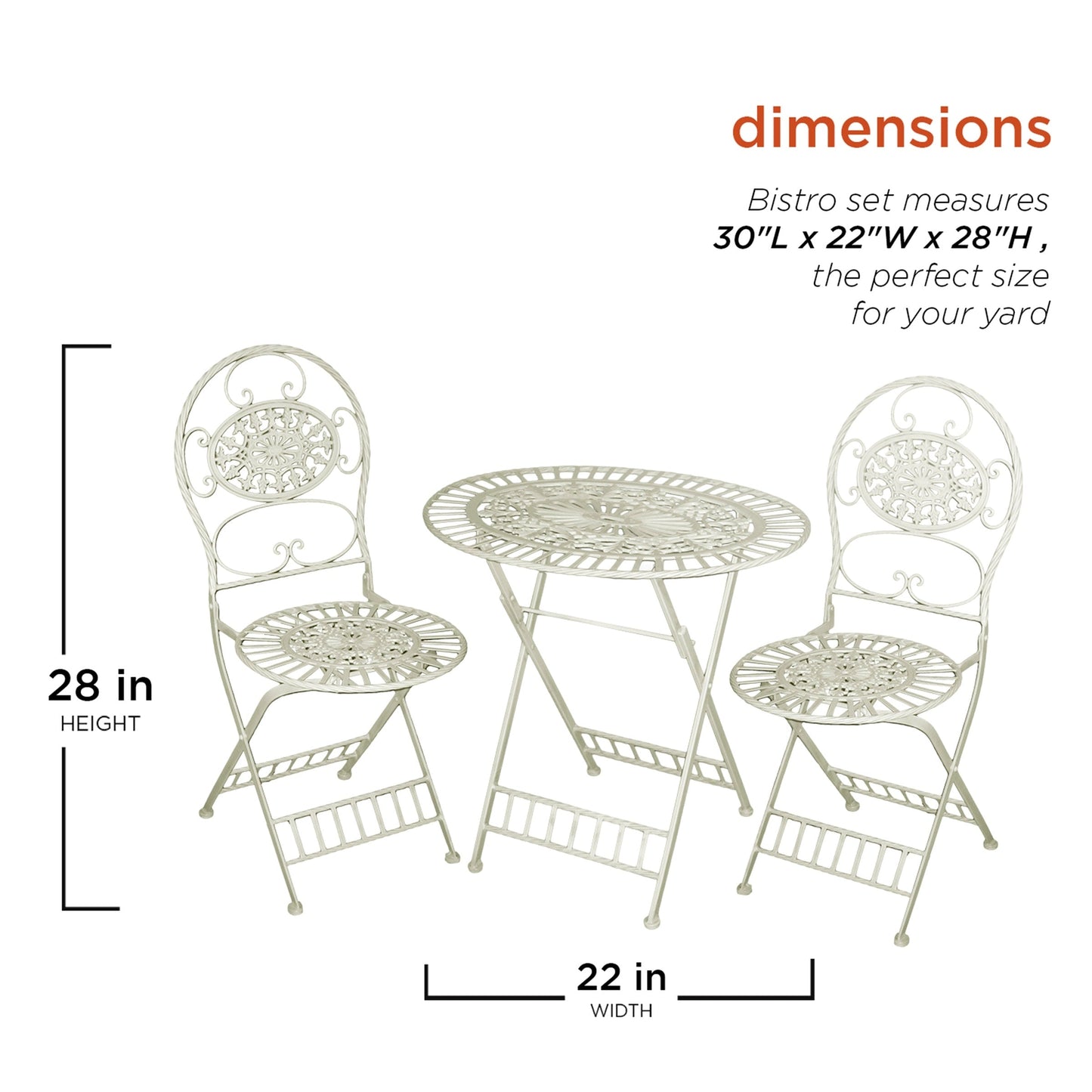Alpine Corporation Indoor/Outdoor 3-Piece Bistro Set Folding Table and Chairs Patio Seating, White
