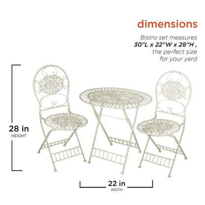 Alpine Corporation Indoor/Outdoor 3-Piece Bistro Set Folding Table and Chairs Patio Seating, White