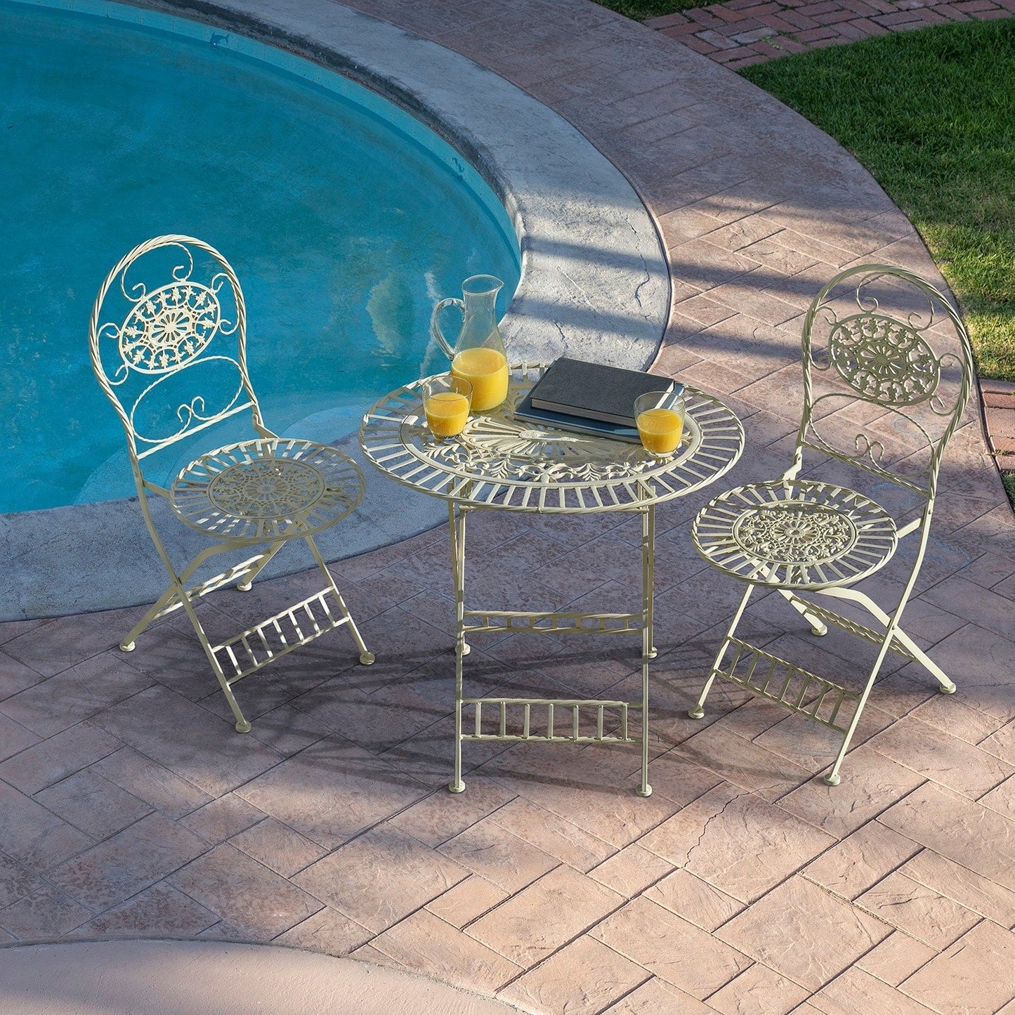 Alpine Corporation Indoor/Outdoor 3-Piece Bistro Set Folding Table and Chairs Patio Seating, White