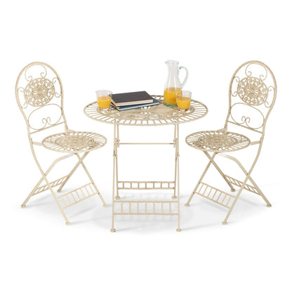 Alpine Corporation Indoor/Outdoor 3-Piece Bistro Set Folding Table and Chairs Patio Seating, White