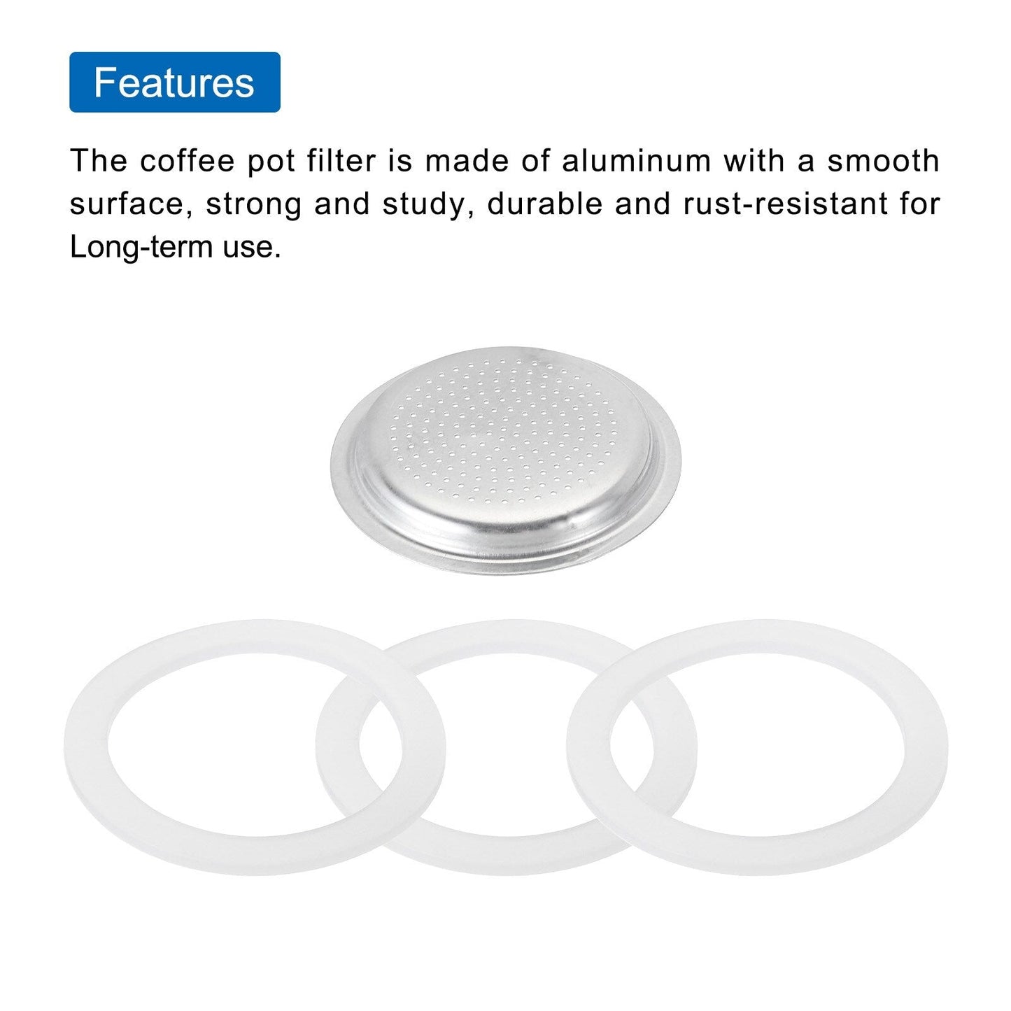 Aluminium Filter Replacement 49x41x5.5mm for 2-Cup Use Mocha Coffee Maker Pot - Silver