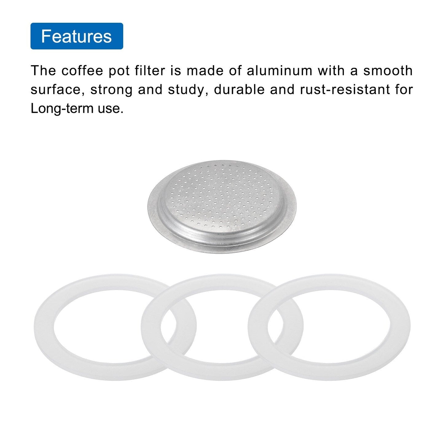Aluminium Filter Replacement 49x41x5mm for 1-Cup Use Mocha Coffee Maker Pot - Silver