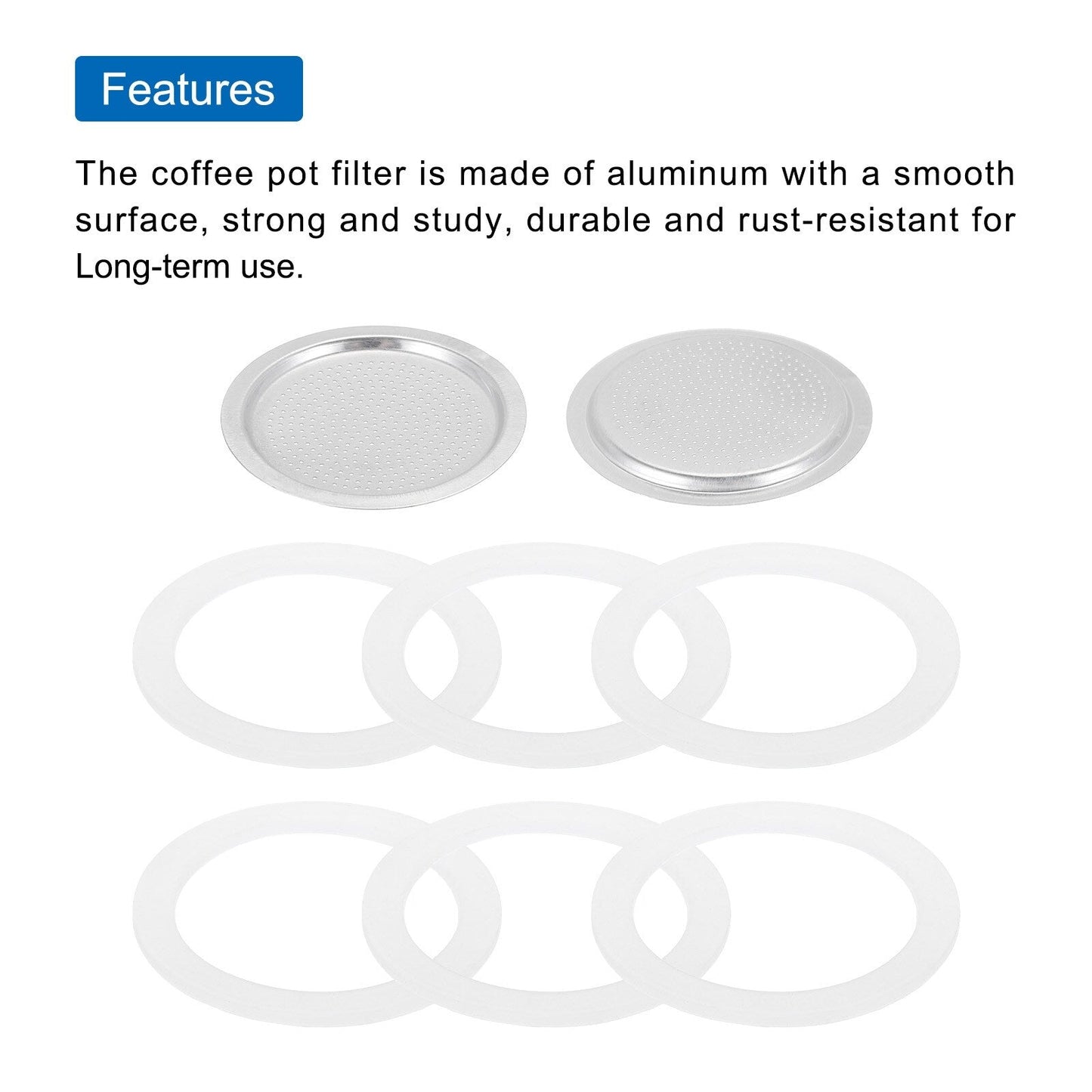 Aluminium Filter Replacement 64x54x3mm for 6-Cup Use Mocha Coffee Maker Pot - Silver