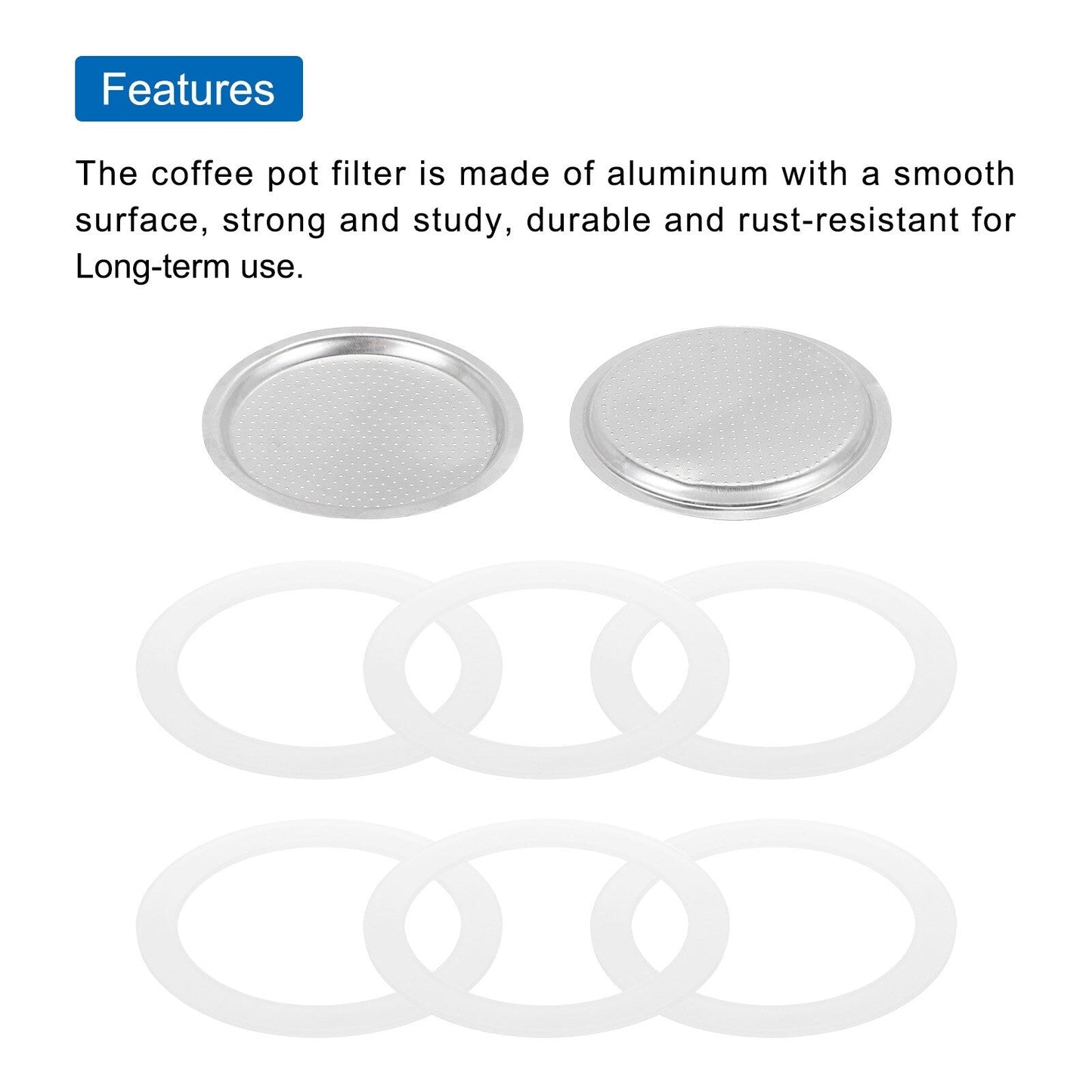 Aluminium Filter Replacement 74x64x4.5mm for 9-Cup Use Mocha Coffee Maker Pot - Silver