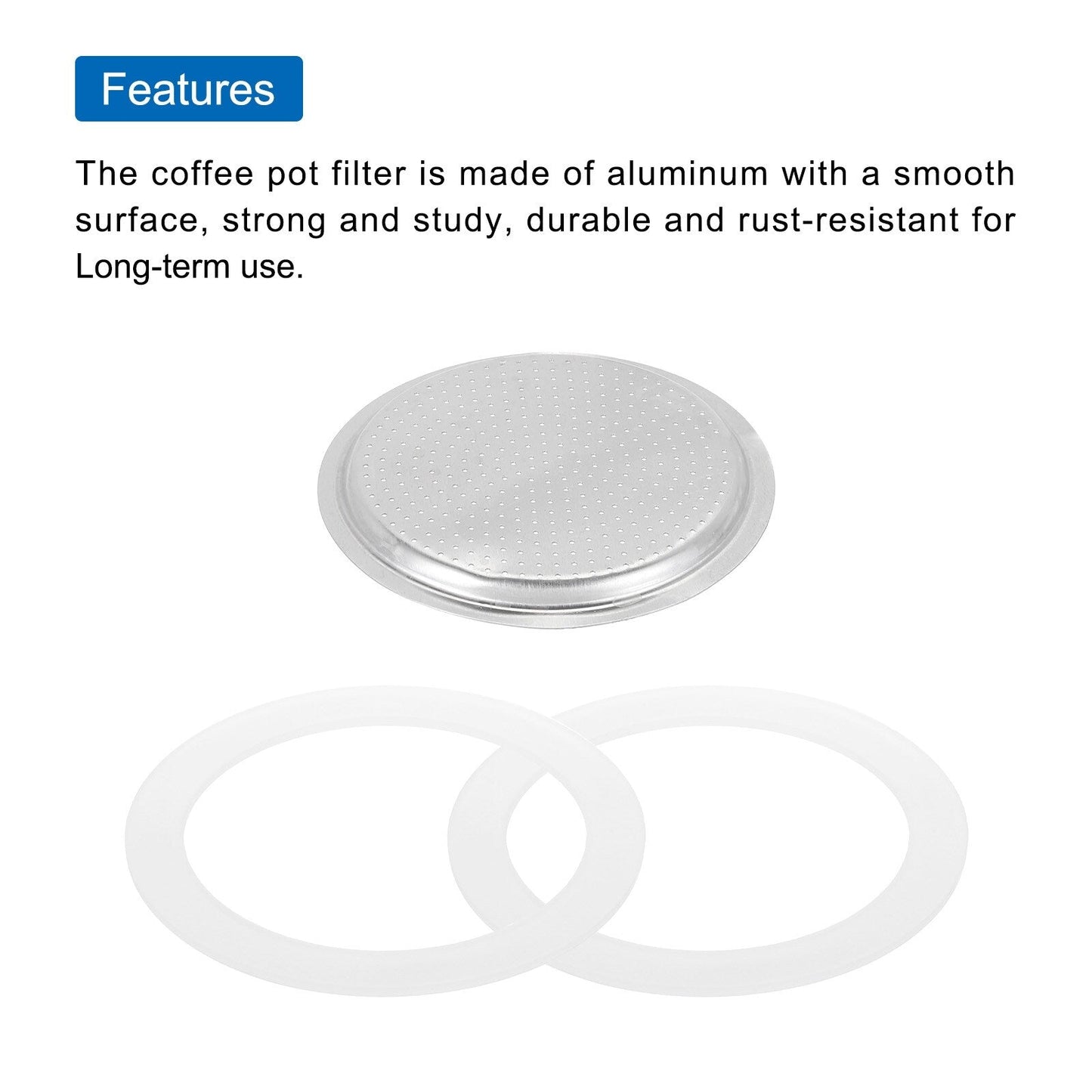 Aluminium Filter Replacement 74x64x4.5mm for 9-Cup Use Mocha,Coffee Maker Pot - Silver