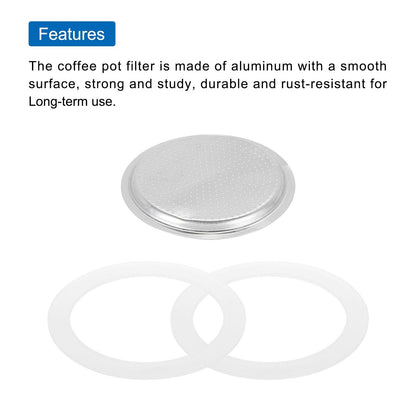 Aluminium Filter Replacement 74x64x4.5mm for 9-Cup Use Mocha,Coffee Maker Pot - Silver