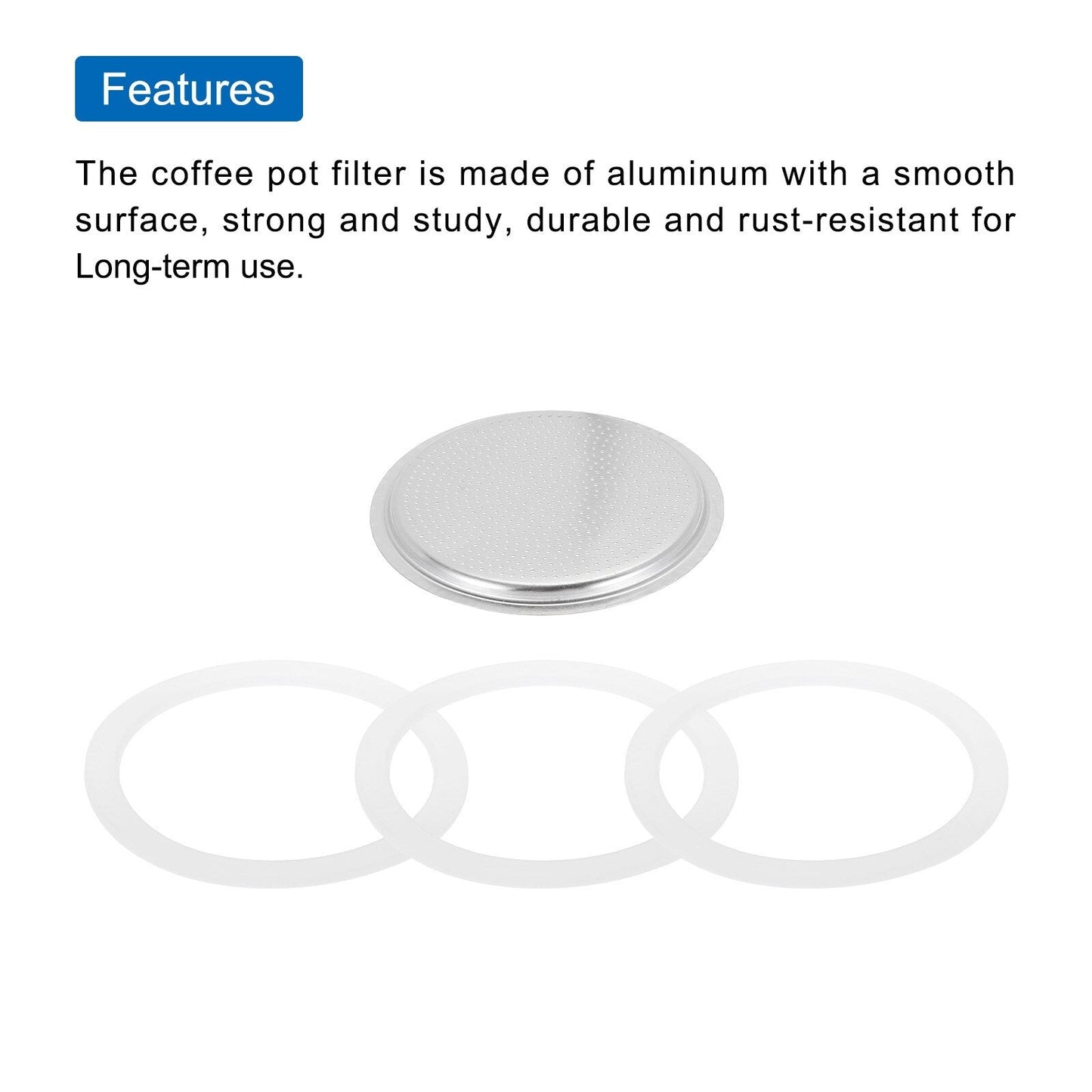 Aluminium Filter Replacement 81x71x4.5mm for 14-Cup Use Mocha Coffee Maker Pot - Silver