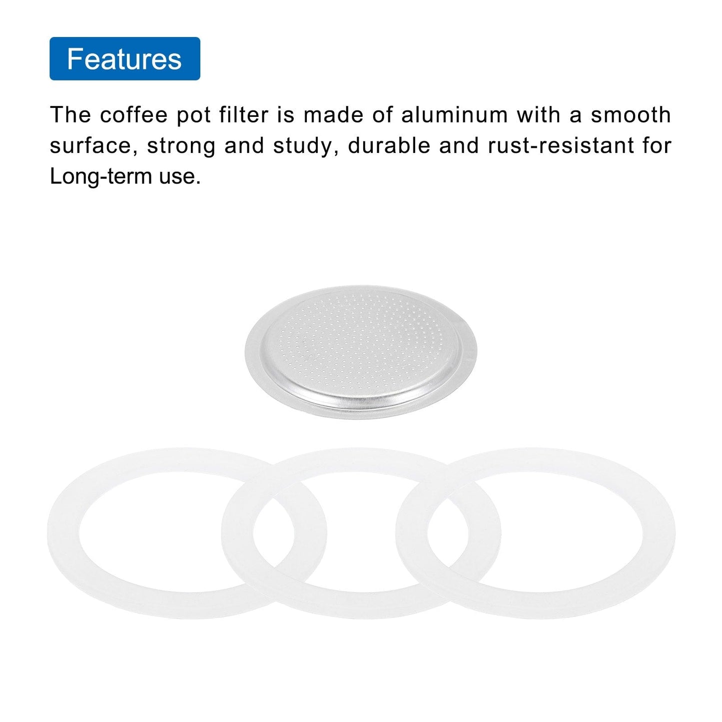 Aluminium Filter Replacement,64x54x3mm for 6-Cup Use Mocha Coffee Maker Pot - Silver