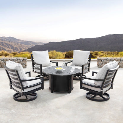 Aluminum 44in Fire Table Set with Four Swivel Rockers & Accessories