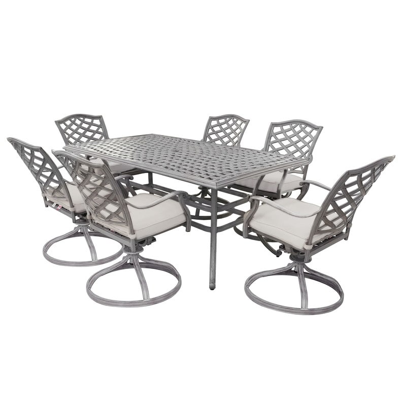 Aluminum 7-Piece Rectangular Dining Set With 6 Swivel Rockers