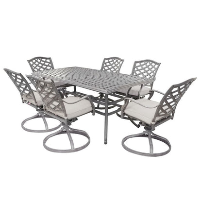 Aluminum 7-Piece Rectangular Dining Set With 6 Swivel Rockers