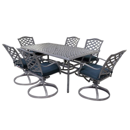Aluminum 7-Piece Rectangular Dining Set With 6 Swivel Rockers