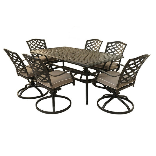 Aluminum 7-Piece Rectangular Dining Set With 6 Swivel Rockers