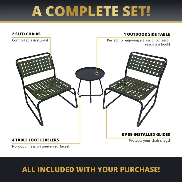 Kinger Home Olive 3-Piece Patio Bistro Table and Wicker Chairs Set - N/A