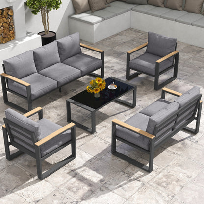Aluminum Patio Furniture Set 5 Piece Outdoor Conversation Set with Coffee Table