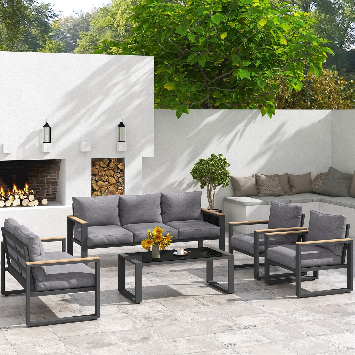 Aluminum Patio Furniture Set 5 Piece Outdoor Conversation Set with Coffee Table