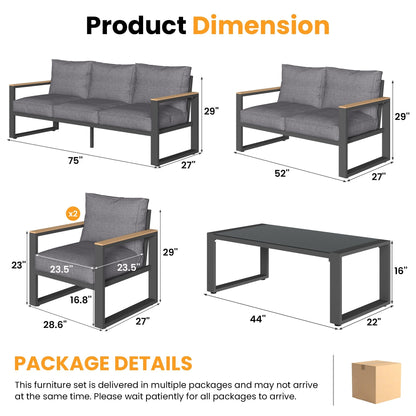Aluminum Patio Furniture Set 5 Piece Outdoor Conversation Set with Coffee Table