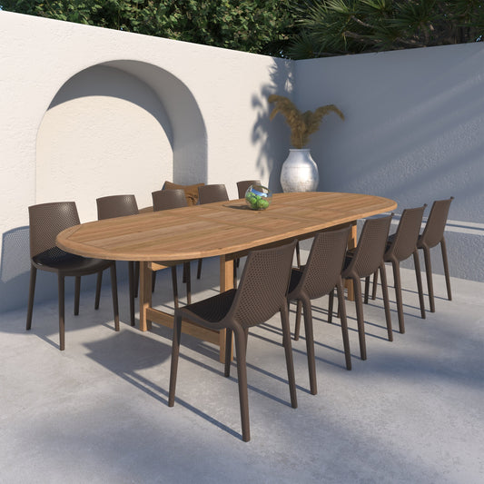 Amazonia 11pc Outdoor Patio Teak and Resin Dining Set