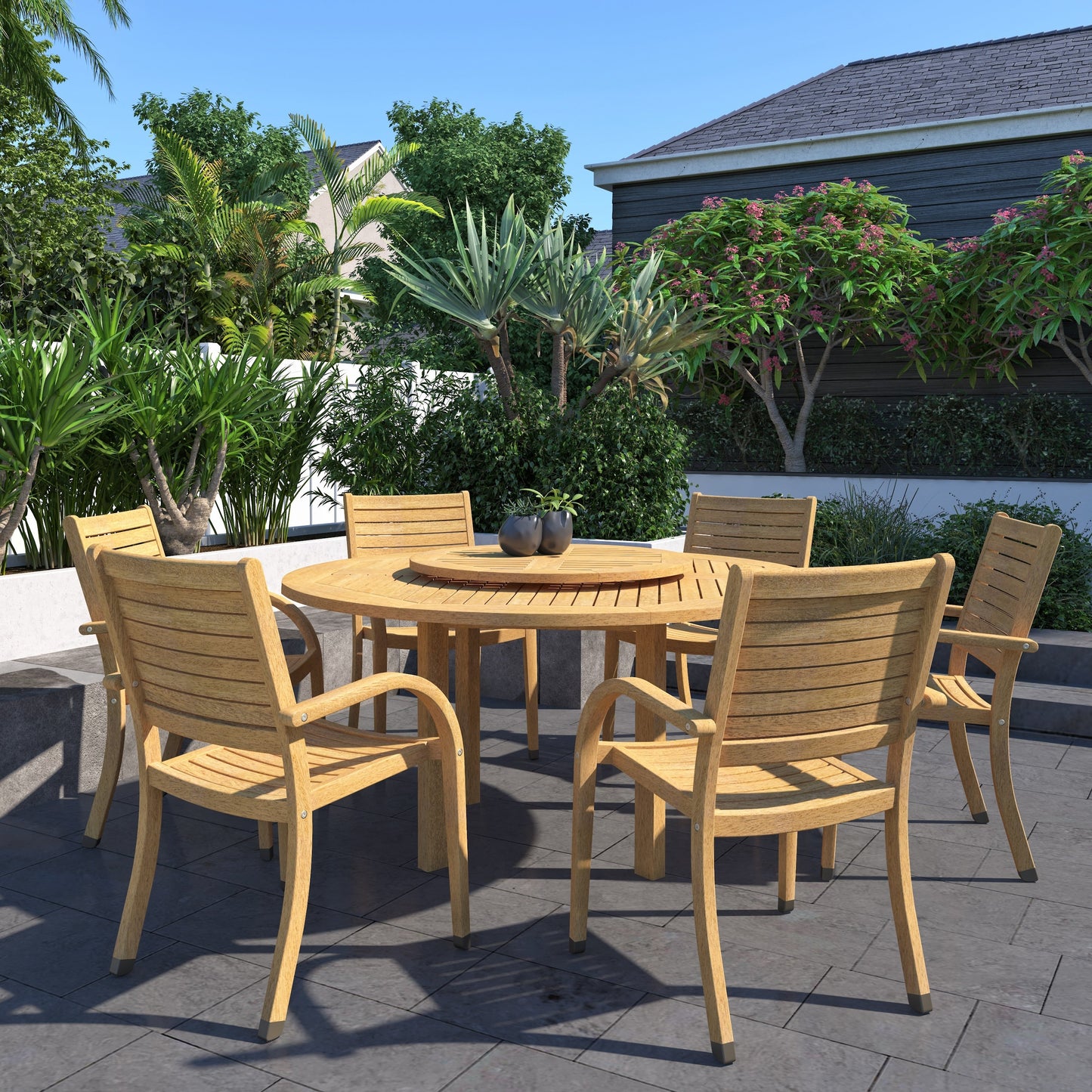 Amazonia FSC Wood 7pc Outdoor Patio Dining Set with Lazy Susan - 7 Piece - 7 Piece