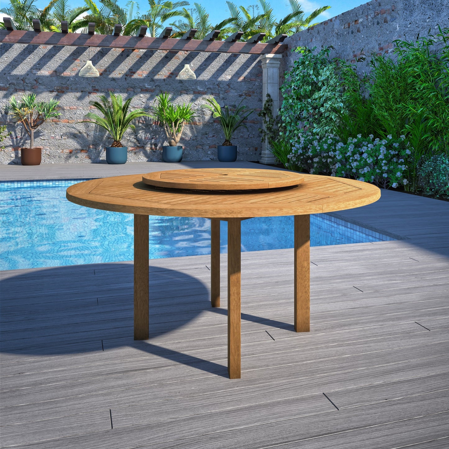 Amazonia FSC Wood 7pc Outdoor Patio Dining Set with Lazy Susan - 7 Piece - 7 Piece