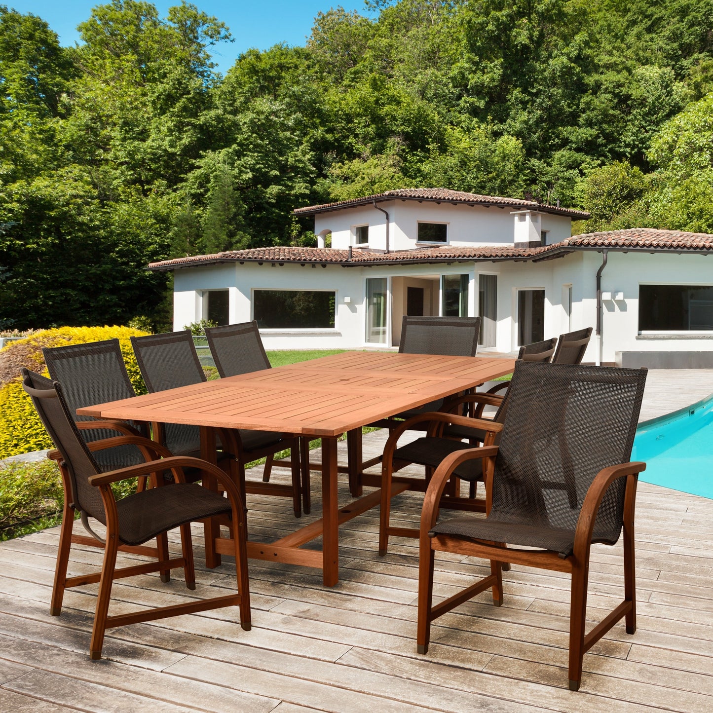 Amazonia Cosmopolitan 9 Piece FSC Wood Outdoor Patio Dining Set