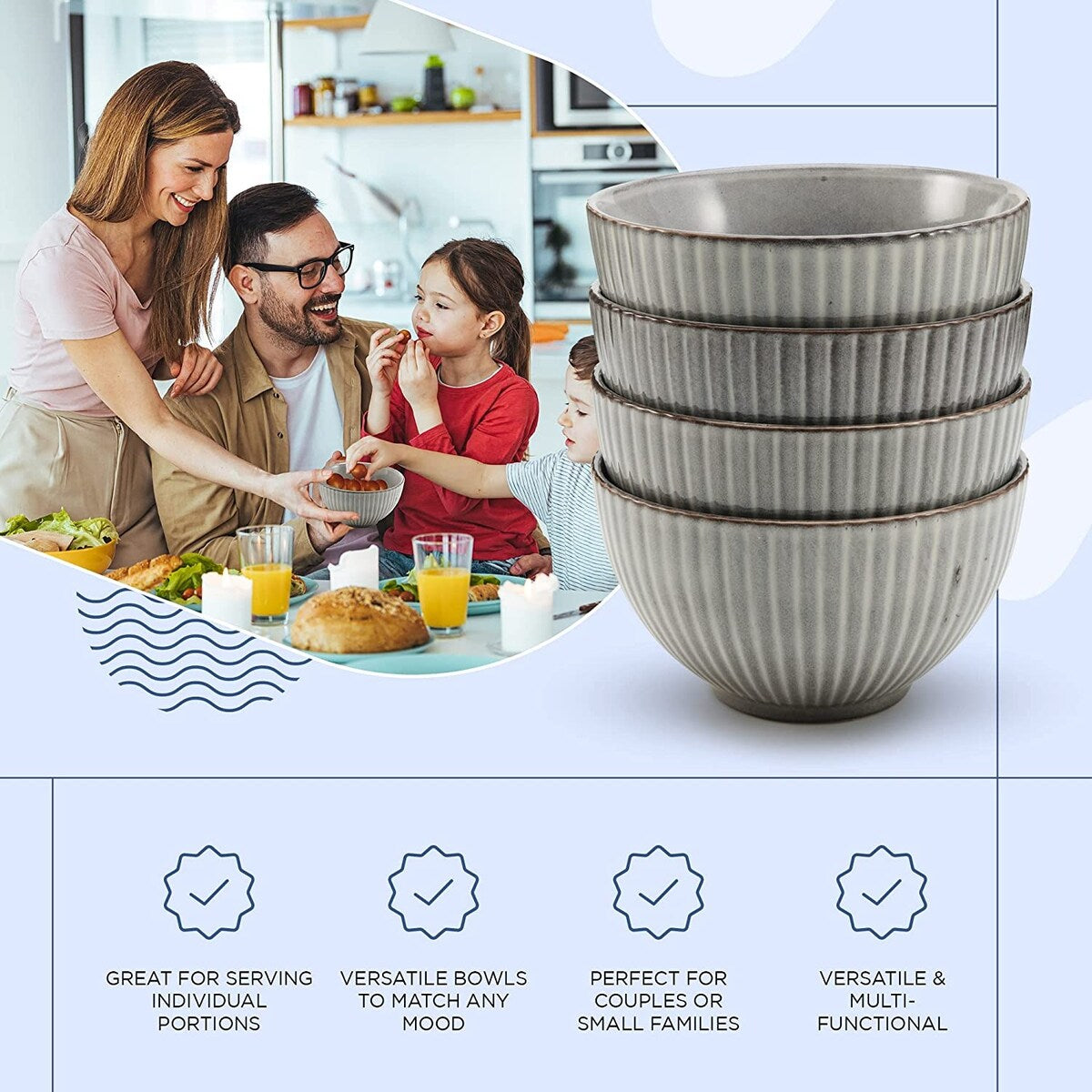 Gazella Gray Fluted Bowls