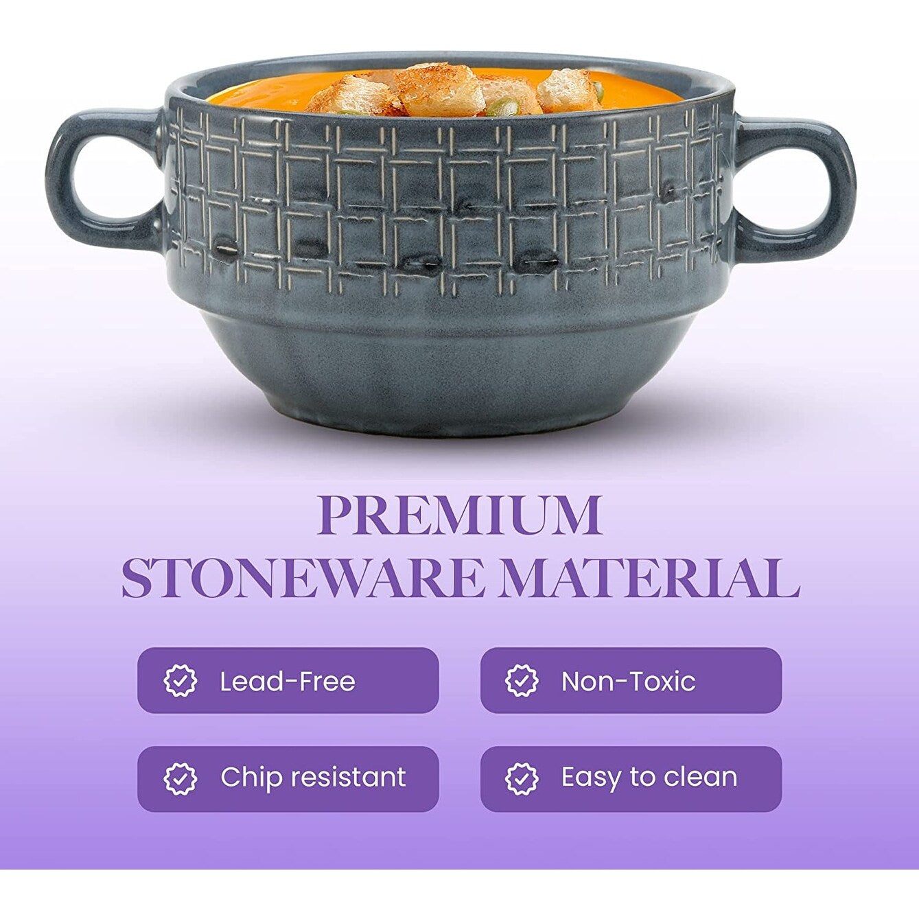 American Atelier Glazed Soup Bowls with Handles Set of 4 - 16 oz.