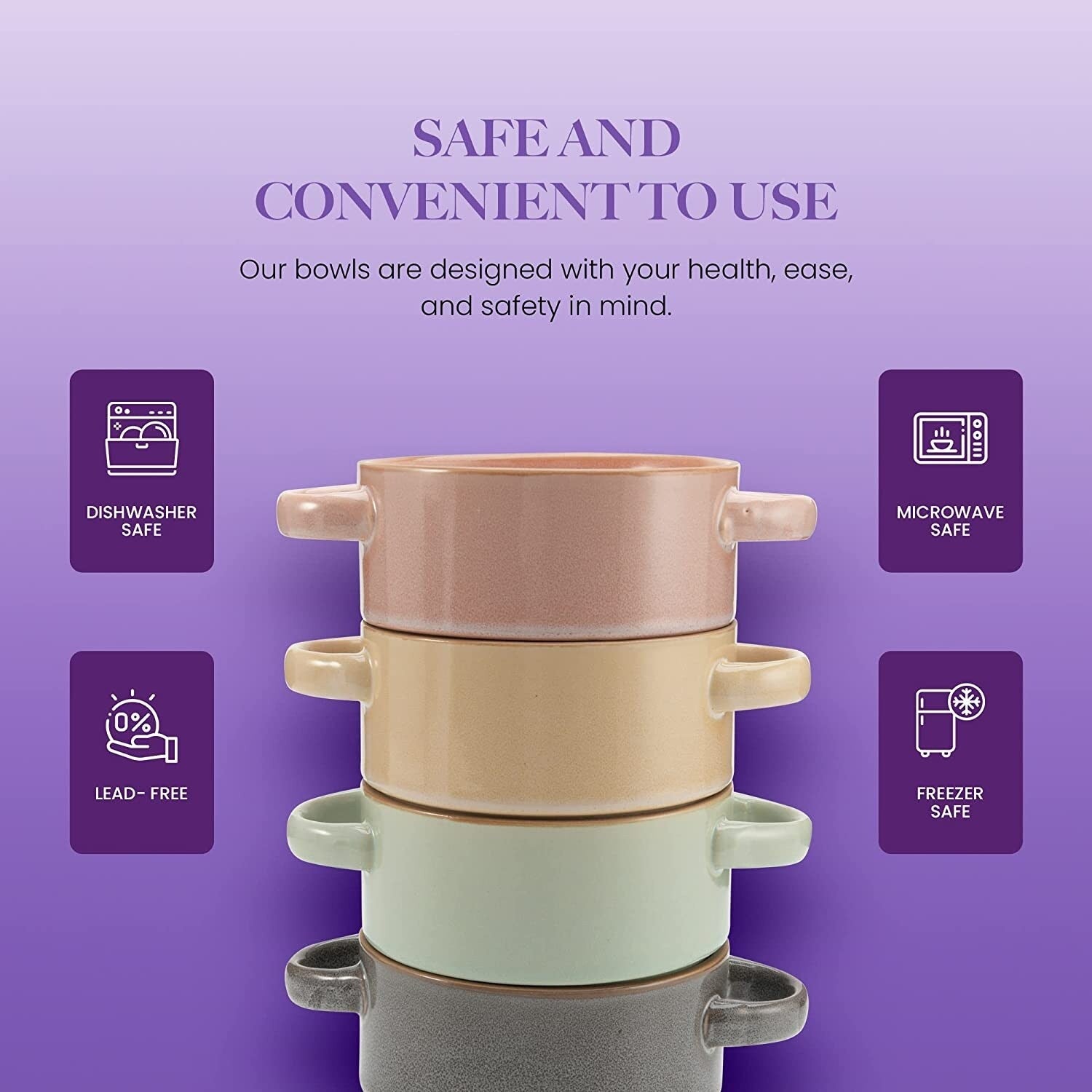 American Atelier Glazed Soup Bowls with Handles Set of 4 - 16 oz.
