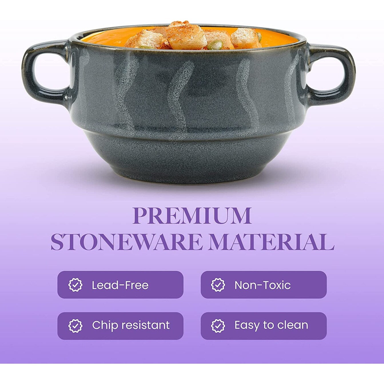 American Atelier Glazed Soup Bowls with Handles Set of 4 - 16 oz.