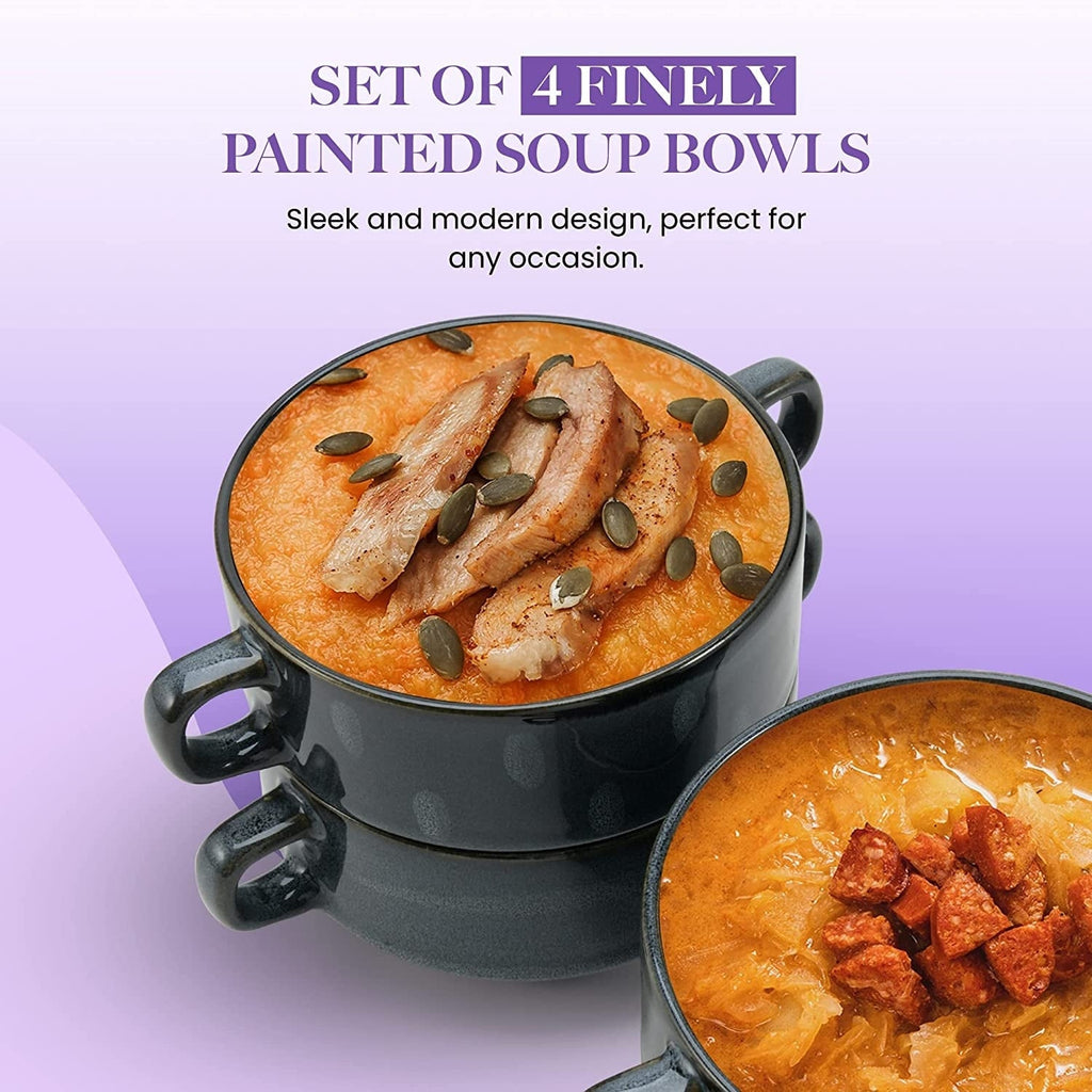 American Atelier Glazed Soup Bowls with Handles Set of 4 - 16 oz.