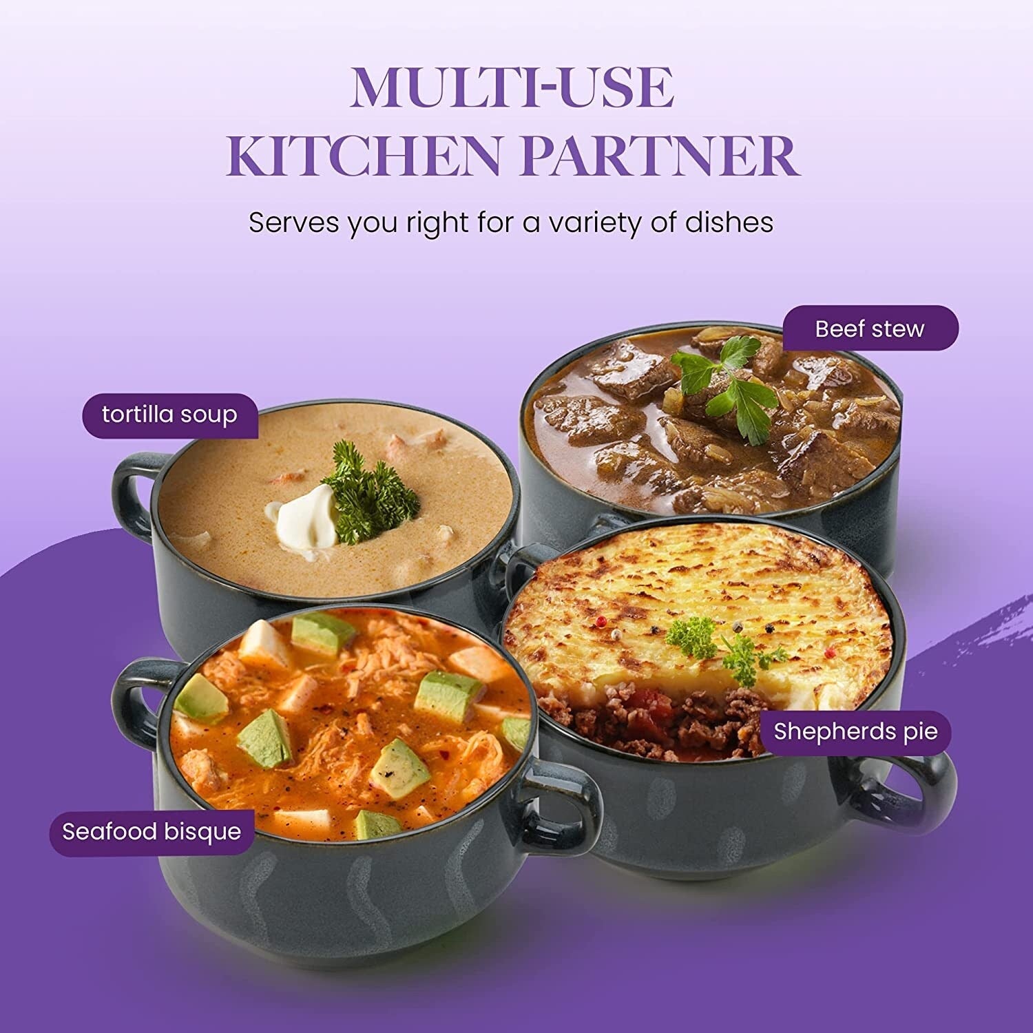 American Atelier Glazed Soup Bowls with Handles Set of 4 - 16 oz.