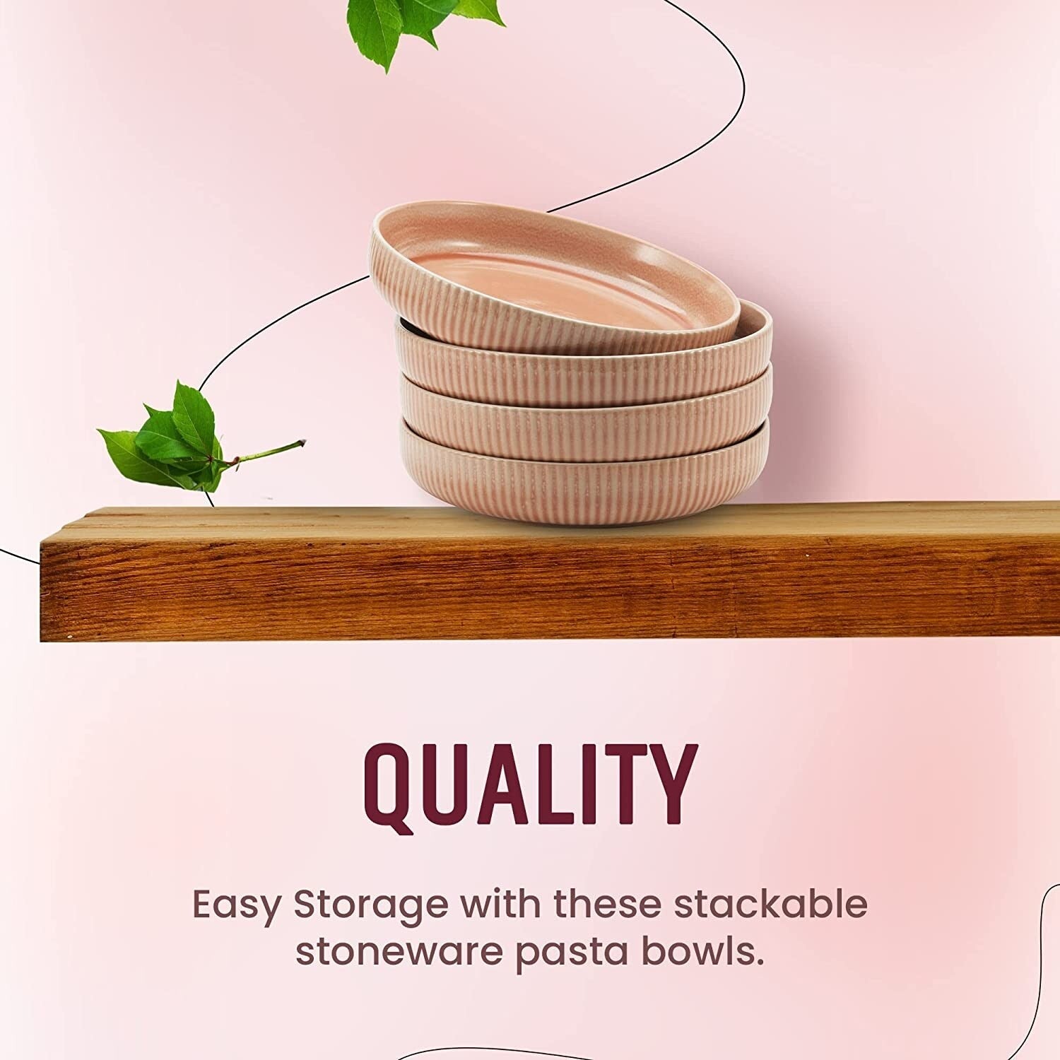 American Atelier Set of 4 Wide Shallow 40 oz Pasta Bowls