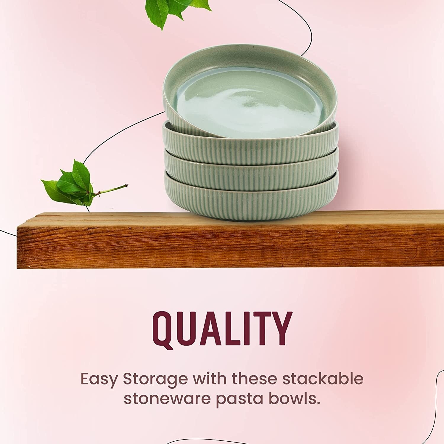American Atelier Set of 4 Wide Shallow 40 oz Pasta Bowls