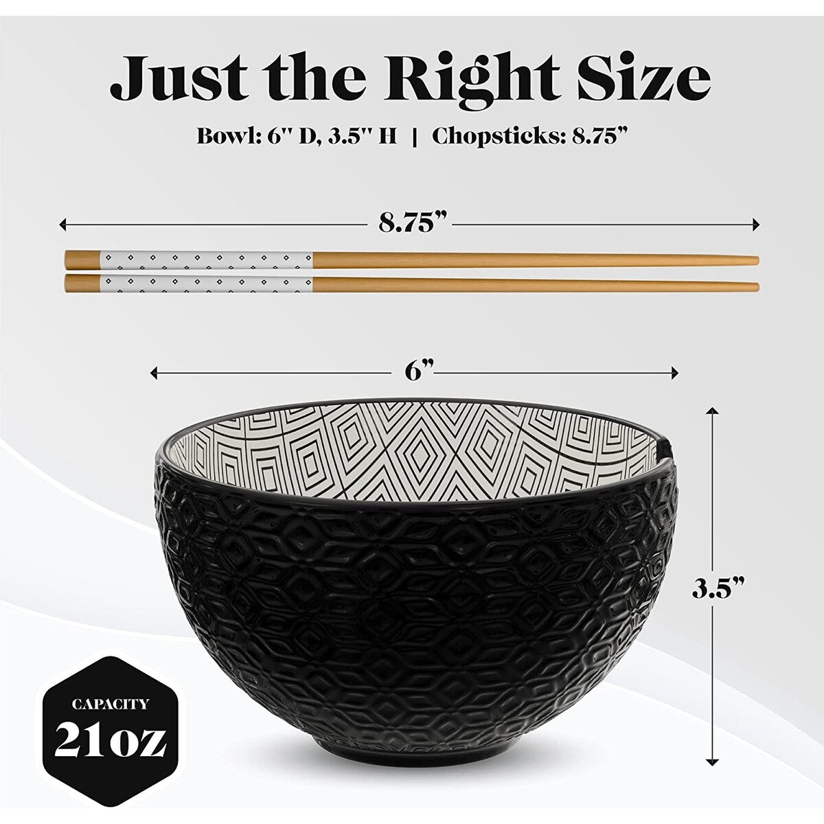 American Atelier Udon Ramen Bowl w/ Chopsticks Set of 2 - 6 D 21 oz.