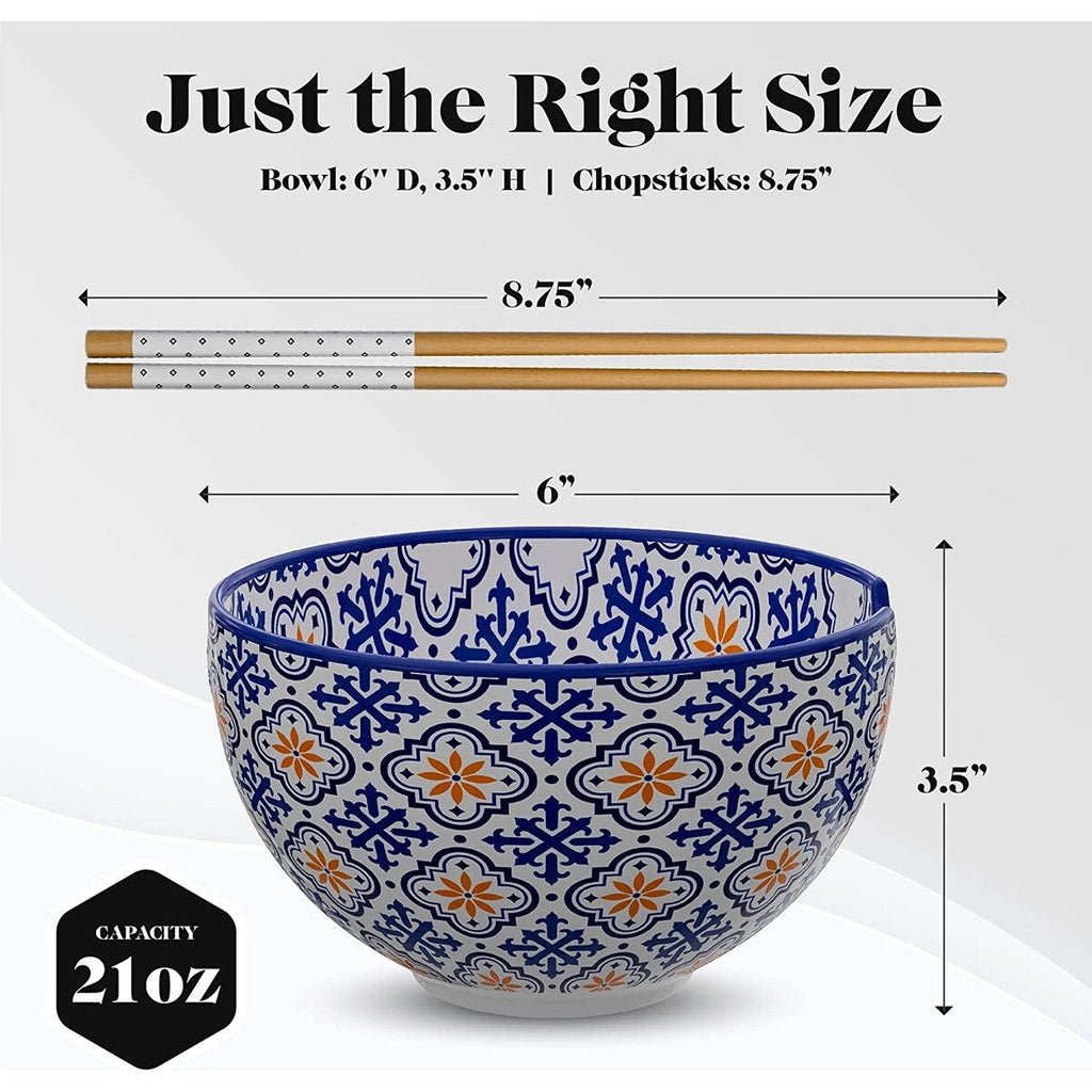 American Atelier Udon Ramen Bowl w/ Chopsticks Set of 2 - 6 D 21 oz.