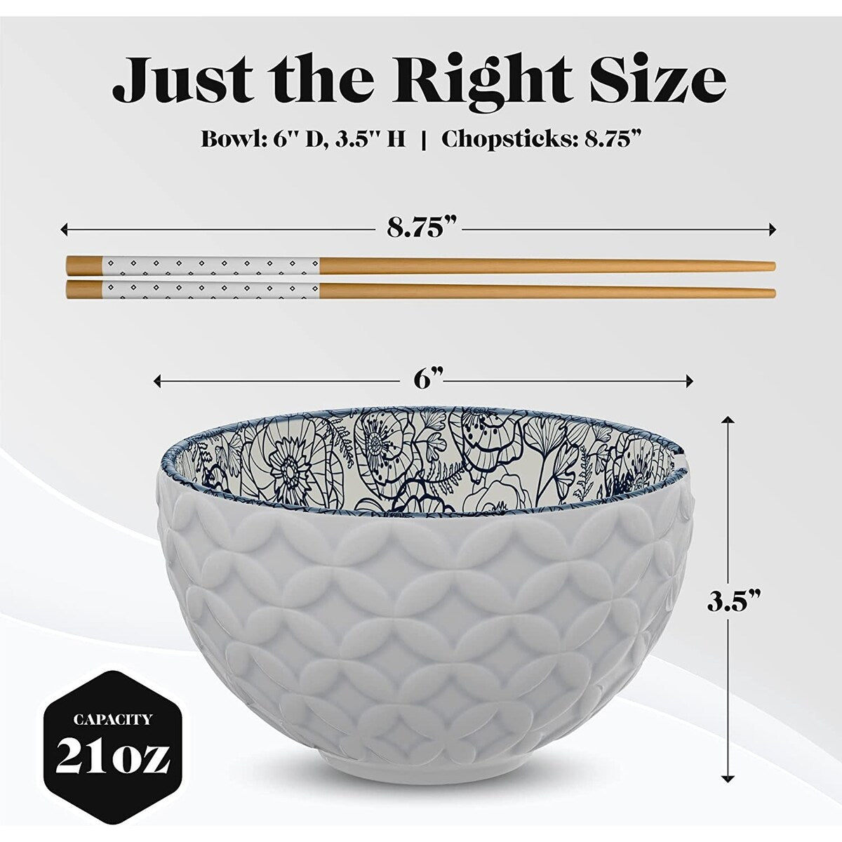 American Atelier Udon Ramen Bowl w/ Chopsticks Set of 2 - 6 D 21 oz.