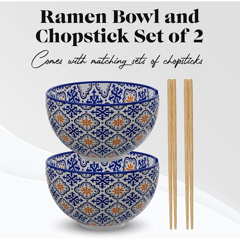 American Atelier Udon Ramen Bowl w/ Chopsticks Set of 2 - 6 D 21 oz.