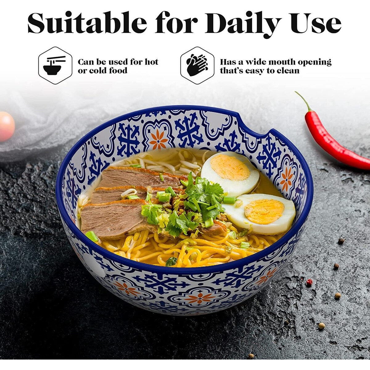 American Atelier Udon Ramen Bowl w/ Chopsticks Set of 2 - 6 D 21 oz.
