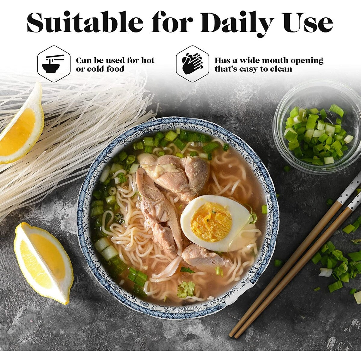 American Atelier Udon Ramen Bowl w/ Chopsticks Set of 2 - 6 D 21 oz.