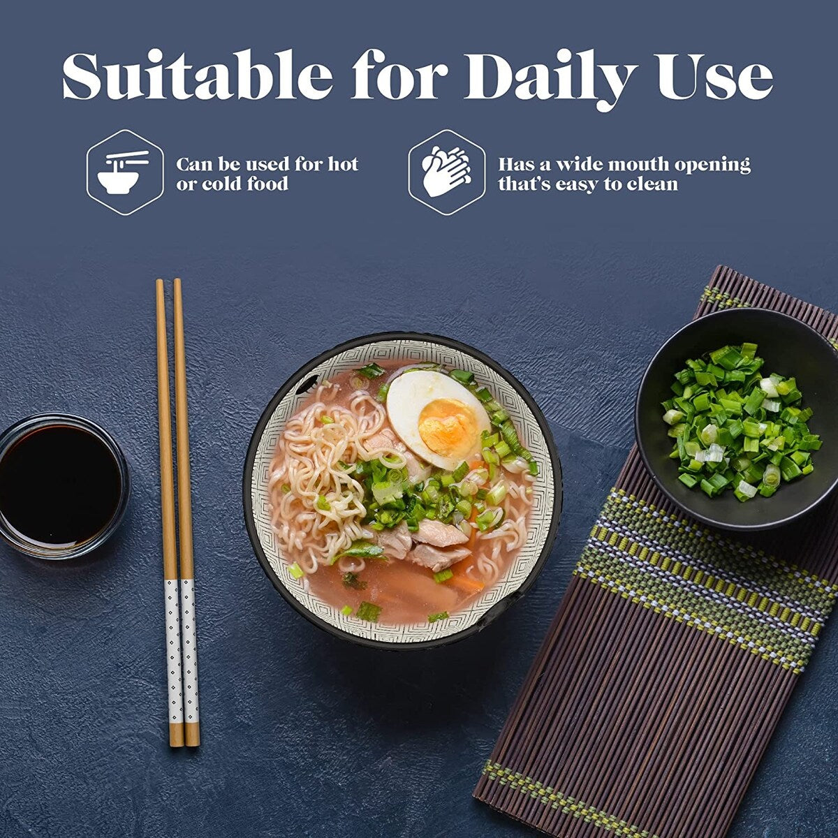 American Atelier Udon Ramen Bowl w/ Chopsticks Set of 2 - 6 D 21 oz.