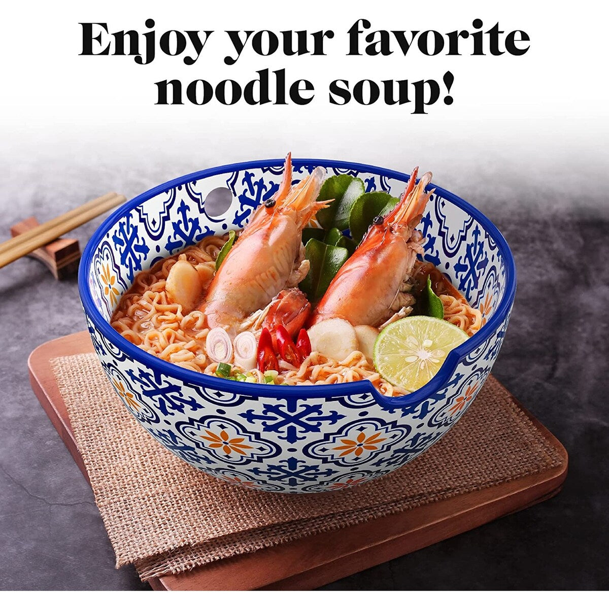 American Atelier Udon Ramen Bowl w/ Chopsticks Set of 2 - 6 D 21 oz.